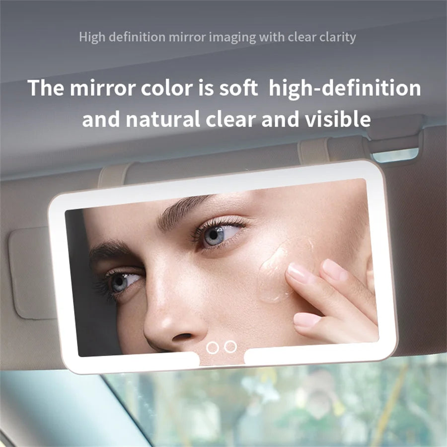 Universal Car Sun Visor Makeup Mirror with LED Fill Light Rechargeable HD Portable Vanity Mirror for Interior Cosmetic Use