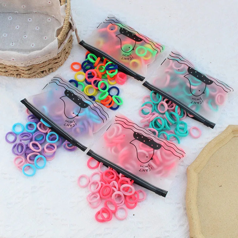 100 Zippered Bag Children's Hair Accessories With High Elasticity Fashionable Nylon Hair Rope Simple Basic Sports Headband