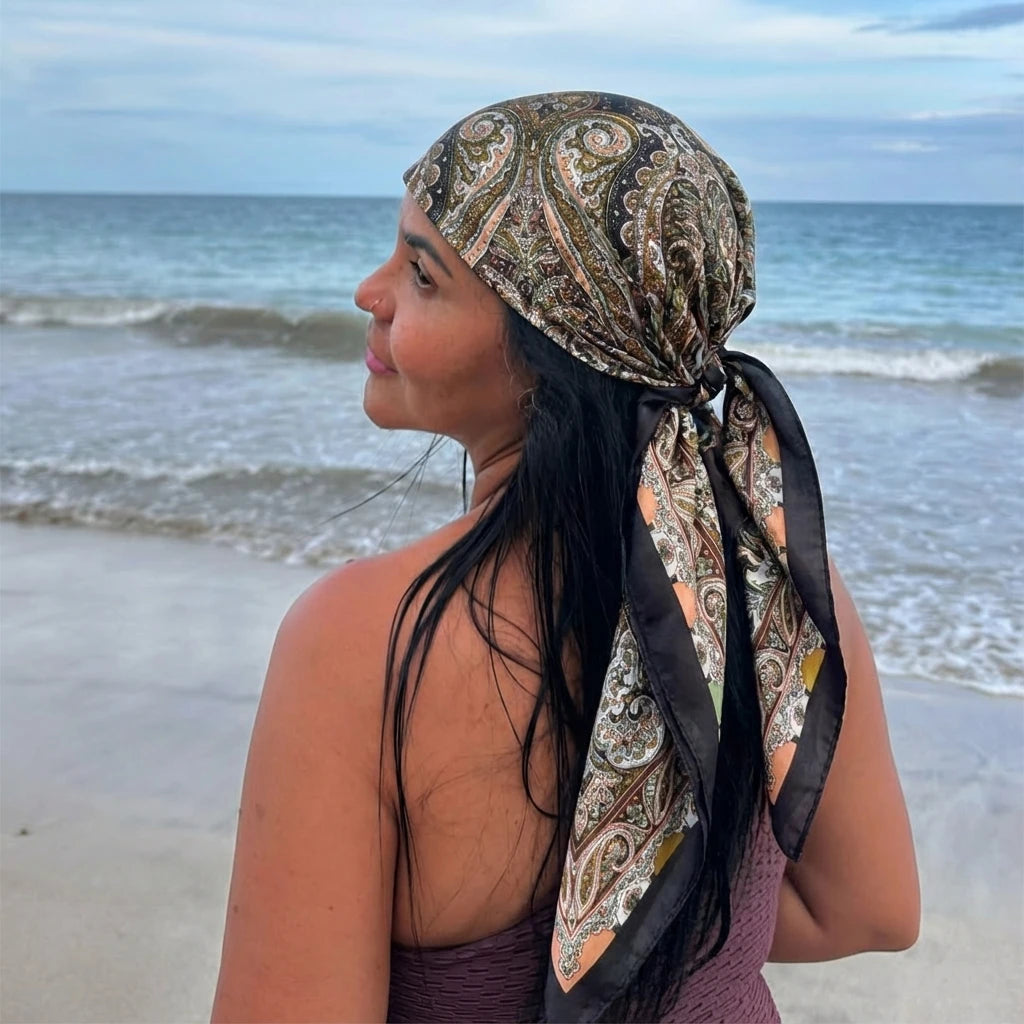 90*90cm Paisley Print Satin Hijabs for Women Luxury Square HeadScarf Bandana Cheveux Soft Neckerchief Hijab Hair Scarves