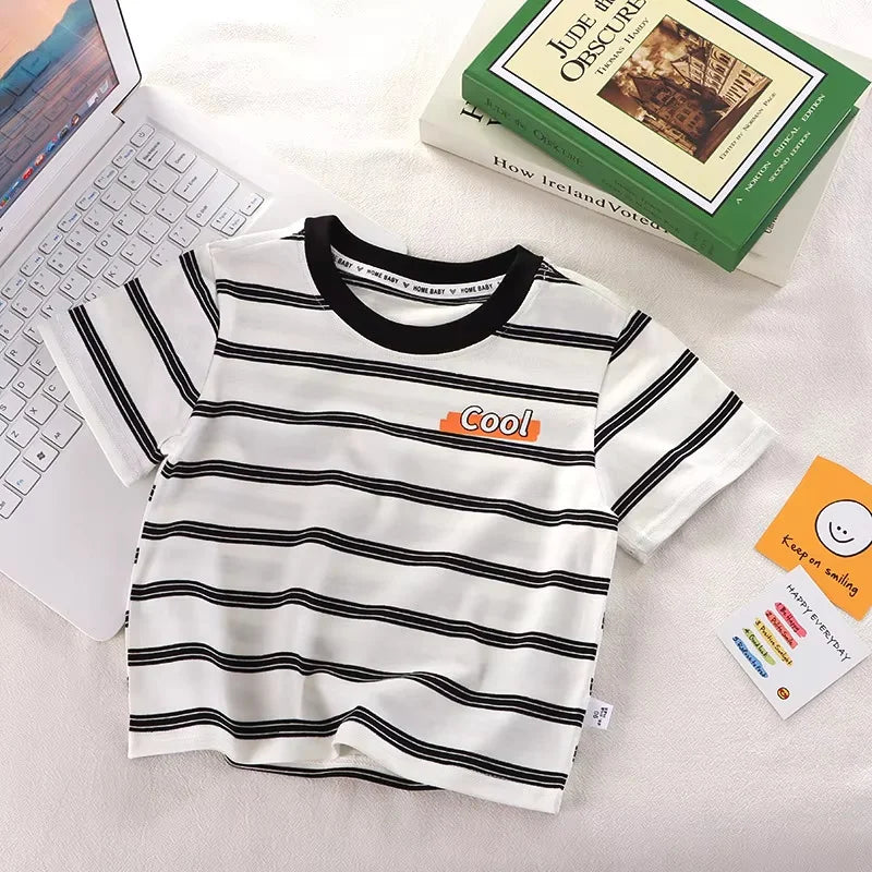 Children's Short-Sleeved Boys Girls 2024 Summer New Striped T-Shirt Baby Thin Section Half-Sleeved Bottoming Shirt Casual Wear