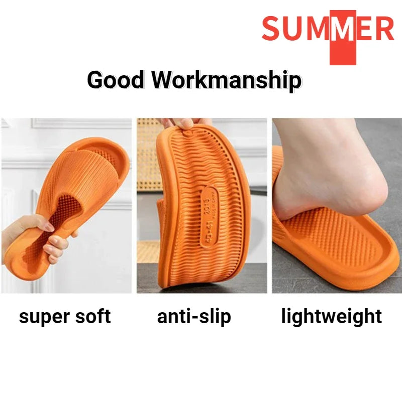 2024 Summer Slippers Flip Flops Women Indoor Home Mute Shoes EVA Soft-soled Shoes Cloud Slides Couple Non-slip Casual Sandals