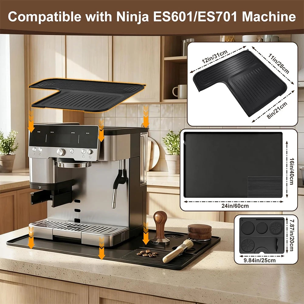 LMETJMA Silicone Coffee Mat Set for Ninja ES601 ES701 Espresso Machine Non Slip Coffee Machine Top Mat Cover Tamping Station Pad