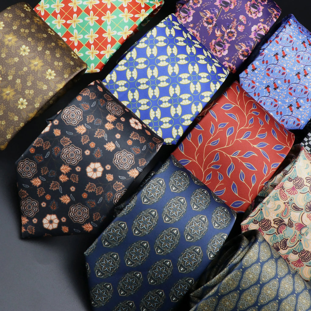 Vintage Super Soft Floral Silk Ties Men's Fashion 8cm Flower Necktie For Men Wedding Business Meeting Gravata Printing Tie Gifts