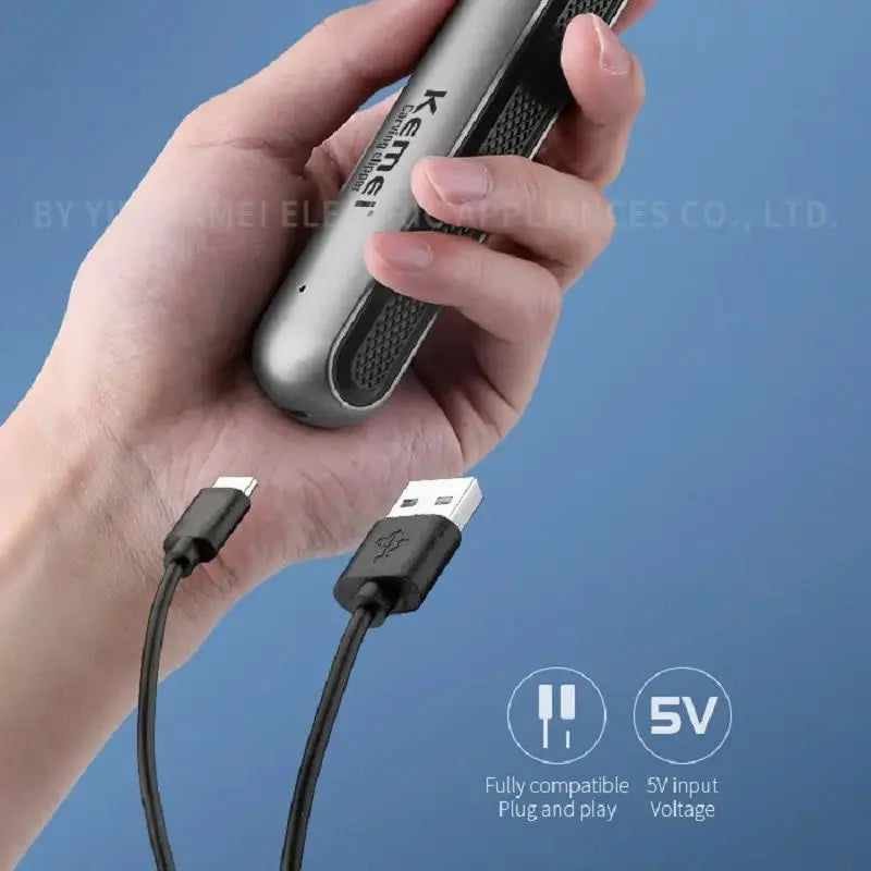 USB charging Zero-cut Blade Cordless Hair Trimmer Kemei KM-1757 Hair Clipper Hollow head Barber Hair Cut Machine