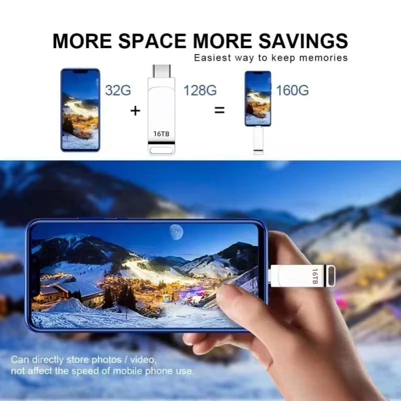 DIXSG For Xiaomi 16TB Flash Drives USB 3.2  U Disk 2TB High Speed Metal Pendrive WaterProof Type-C Memoria USB Stick USB Drives