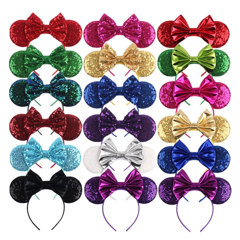 1pc Classic Sequin Headband Mickey Minnie 3.5 "mouse Ear Headband Fashionable Solid Color Theme Park Party Hair Accessory