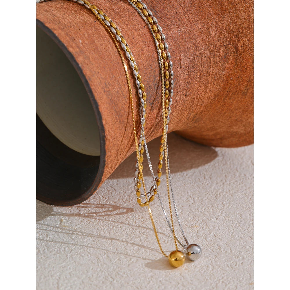 Yhpup Popular Stainless Steel Double Layer Chain Overlay Necklace Drop Beads Daily Arrivals Jewelry Water Resistant