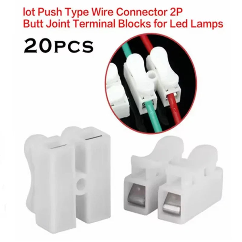 20pcs CH2 Spring Quick Wire Connectors Cable Clamps Terminal Block LED Strip Light Replace Electrical Tapes Cable Clamp Tools