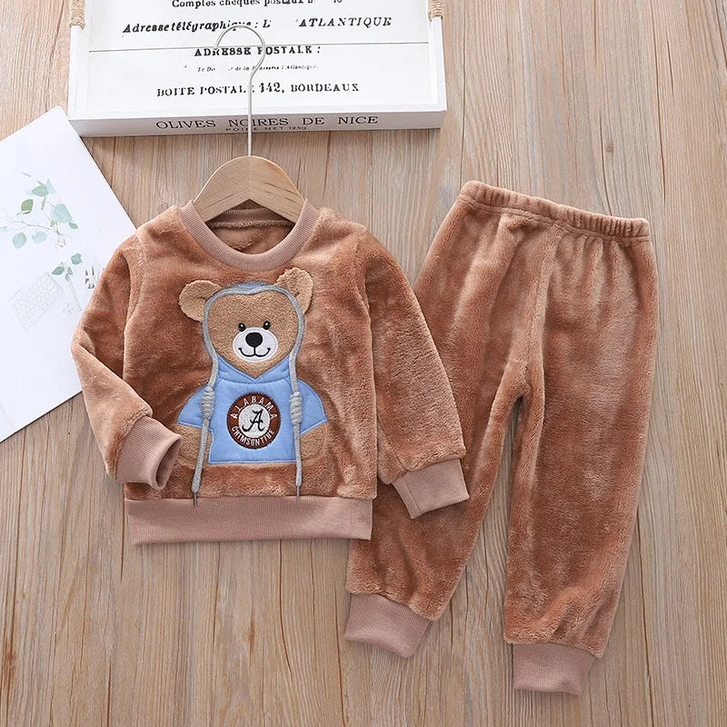 2023 New winter Baby Boy Girl Thicken Pajamas Set Flannel Fleece Toddler Child Warm Catoon Sleepwear Kids Home Suit 0-5Y