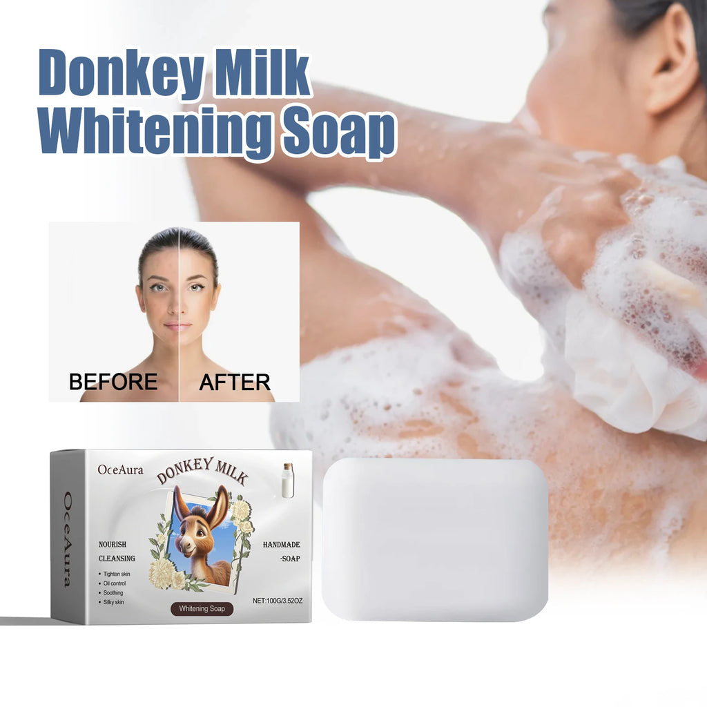 OCEAURA Donkey Milk Whitening Soap with Donkey Milk, Butyrospermum Oil Bath Soaps Donkey Milk Soap Suitable for All Skin Types