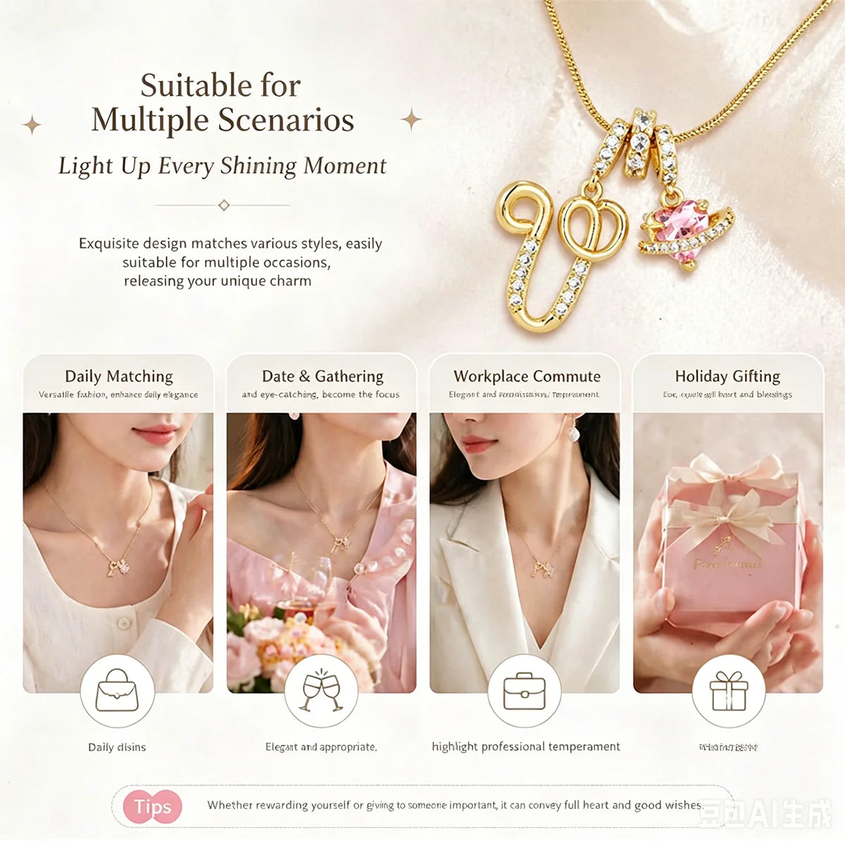 Fashion Letter Necklace for Women Pink Zircon Heart-shaped Pendant Suitable for Girls to Wear Personalized Gold-plated Jewelry