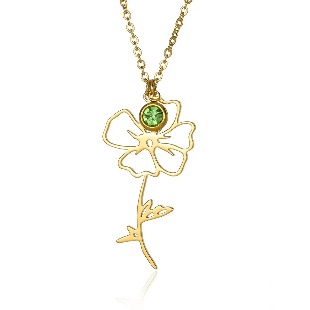 Rose Flower Necklace For Women Gold Color Tulip Flower Pendant Stainless Steel Chain Necklace Wedding Jewelry Birthday Gift
