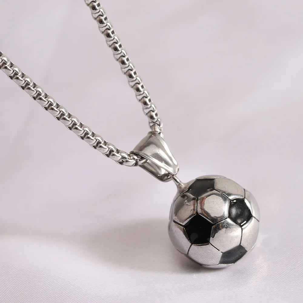 HNSP 316L Stainless Steel Football Ball Pendant Soccer Necklace For Men Jewelry Fans Gift