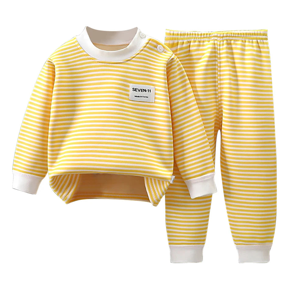 Baby Warm Clothing Set Fleece Lined Children Boys Girls Striped Underwear Sleepwear Set Ideal for Home Pajamas Autumn Winter