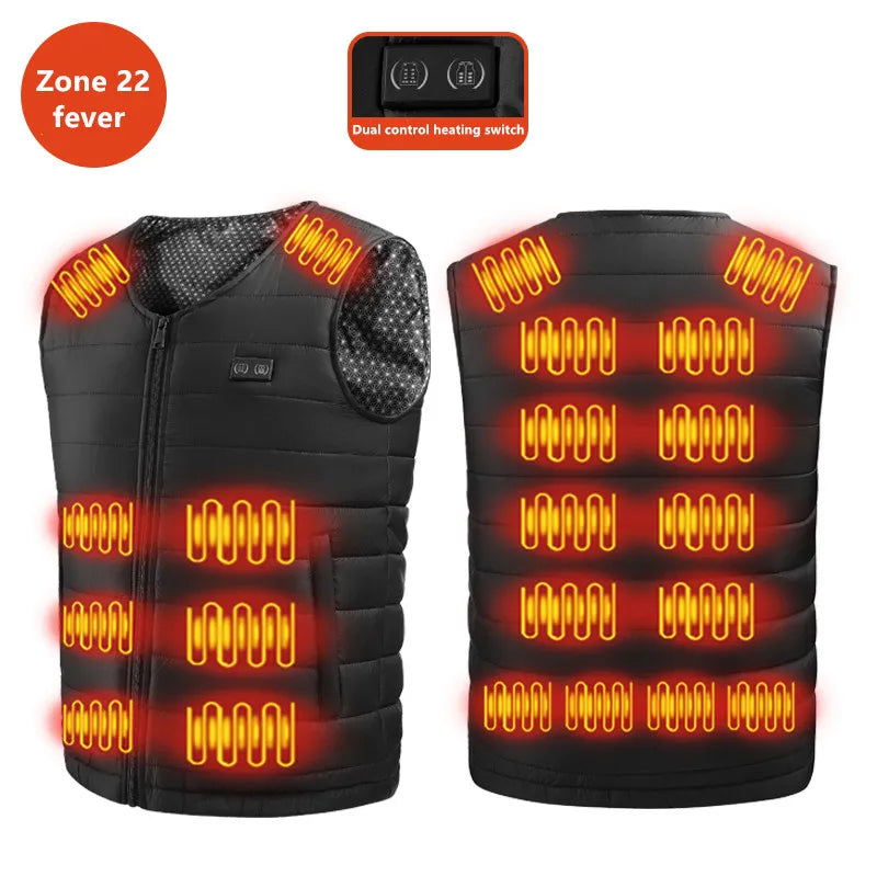New Winter Unisex V-Neck 22 Zone Heat Resistant Warm Vest Middle-Aged And Elderly People Worn Both Inside And Outside Waistcoat
