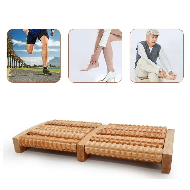 5 Row Wooden Foot Massage Roller Acupressure Trigger Point Relax Pain Stress Relief Shiatsu Roller Foot Massager Care Tools