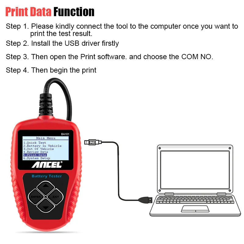Ancel BA101 Car Battery Tester 12V 100-2000CCA 220AH Auto Load Battery Analyzer Multi Languages Car Battery Charging Tester