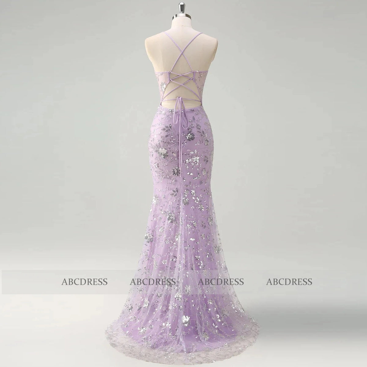 Customized Sparkly Floral Sequin Applique Long Prom Dress Mermaid Maix Evening Gown Elegant Sheer Corset Criss Cross with Slit