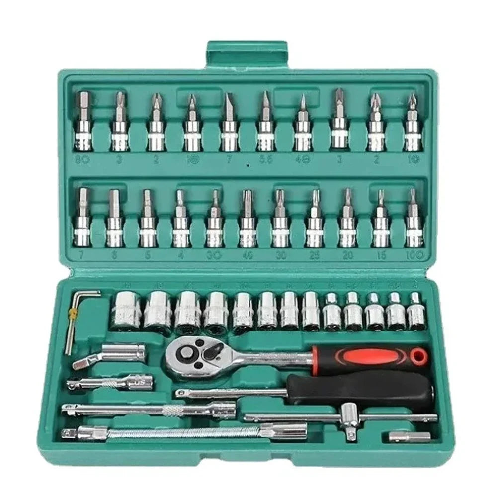 Motorcycle Toolbox Set Fast Ratchet Wrench 46PCS Socket Group Bit Industrial-grade Toolbox Auto Repair Tools Car Maintenance