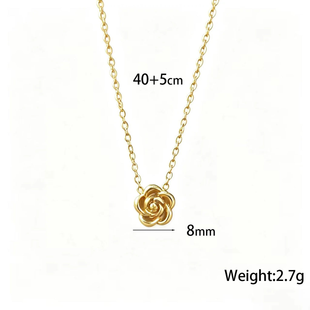 New Exquisite Stainless Steel Camellia Flower Pendant Necklace Bracelet Rings Set for Women Jewelry Sets Sweet Valentine Gifts