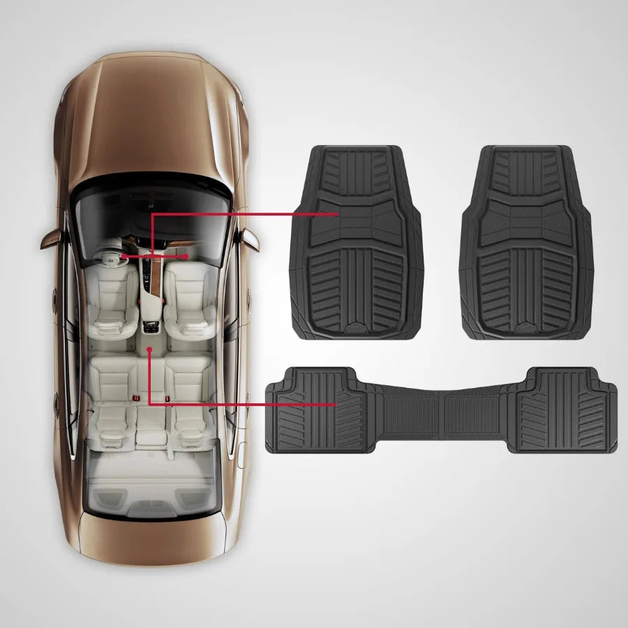 3-Piece Black Full Coverage Floor Mats with Reinforced Heel Pad and Anti-Slip Cleats