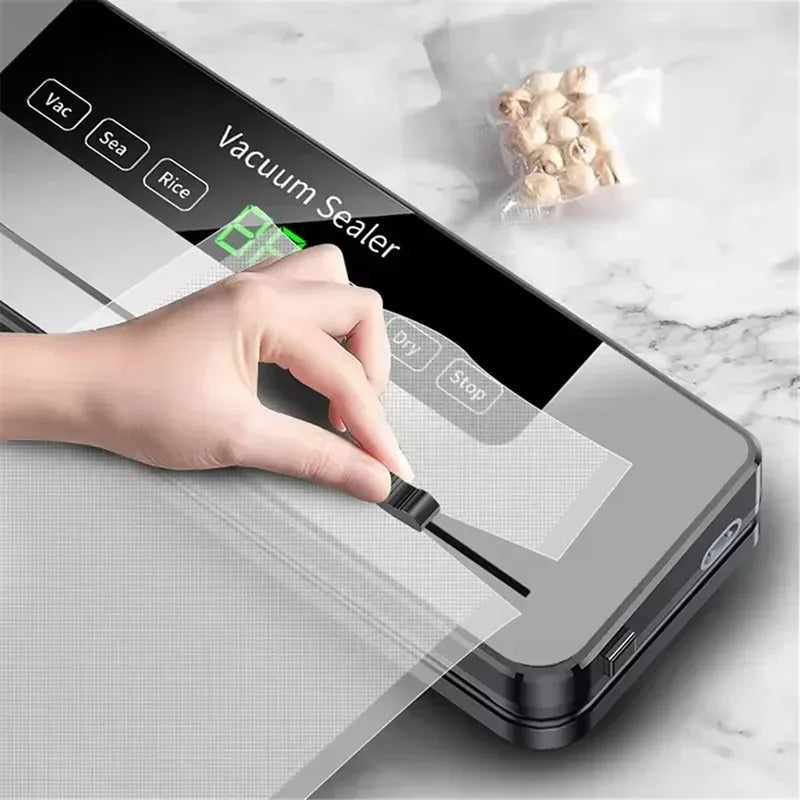 Electric Household Vacuum Sealer Machine - One Touch Operation with Built-in Cutter Kitchen Food Storage Packaging Tool