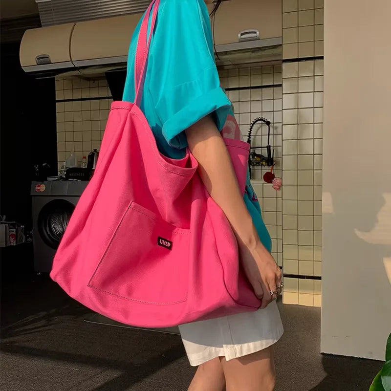 HOMEFISH Canvas Bag High Quality Reusable Shopping Shoulder Bag Women Simple Casual Daily Use Handbag Totes Female Portable