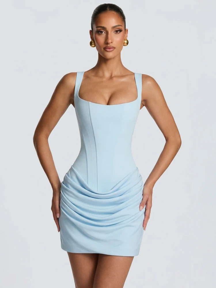 Elegant Yellow Strapless Pleated Long Dress Women Chic Solid Sleeveless Waist Cinching Split Gown 2026 Lady Evening Party Robes
