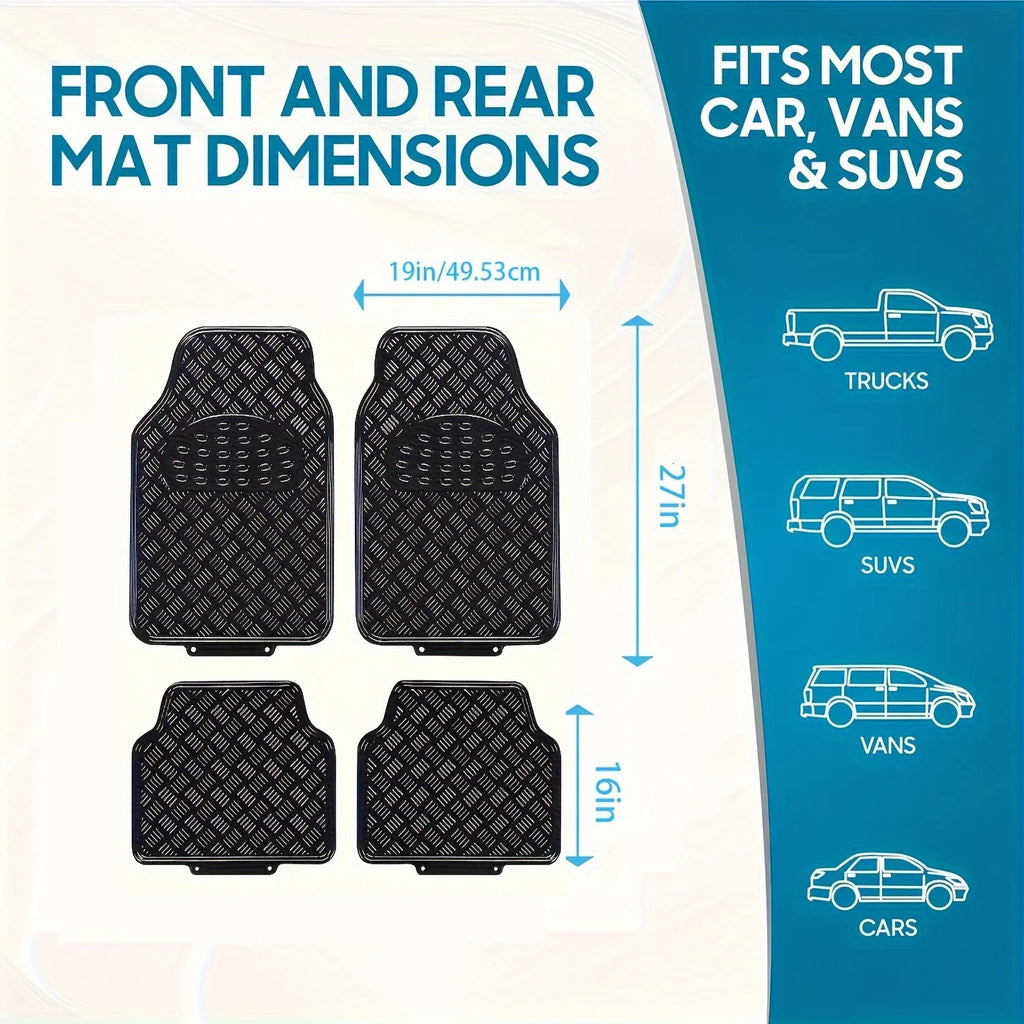 Metallic Chrome Car Floor Mats All-Weather Universal Fit Automotive Floor Mats for Cars SUVs, Floor Mats for Trucks, Car Mats Full Set Front & Rear, Non-Slip Shiny Durable Heavy Duty