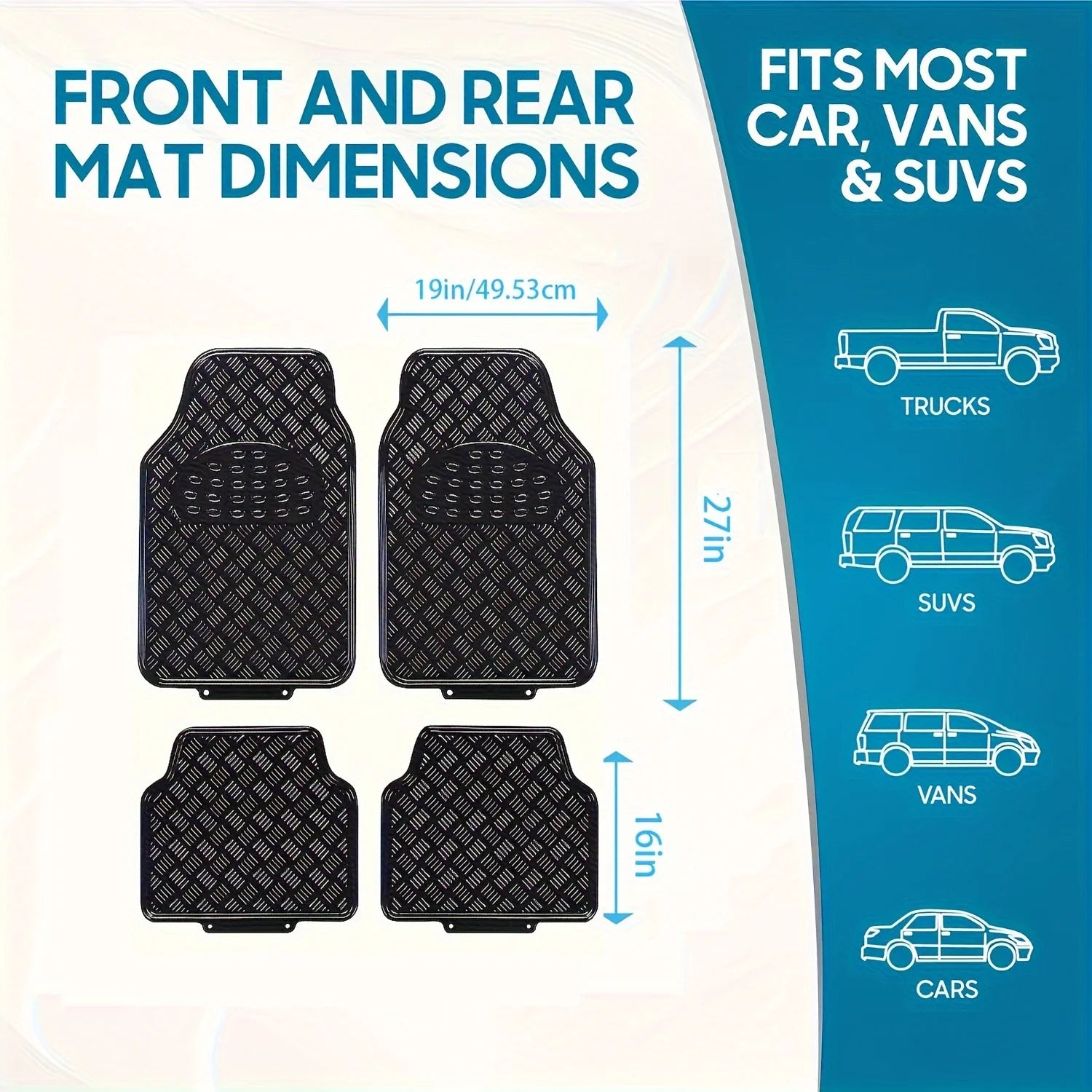 Metallic Chrome Car Floor Mats All-Weather Universal Fit Automotive Floor Mats for Cars SUVs, Floor Mats for Trucks, Car Mats Full Set Front & Rear, Non-Slip Shiny Durable Heavy Duty