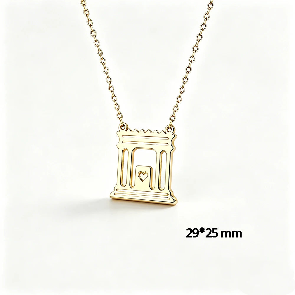 Stainless Steel Gold Color Beit HaMikdash Necklace Jerusalem Holy Temple Necklaces Women Jewish Jewelry Gift