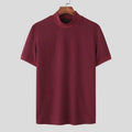 New Summer Fashion Tight T-shirt Casual Streetwear Textured High-neck Solid Color Short-sleeved Bottoming Tees Korean Style Tops