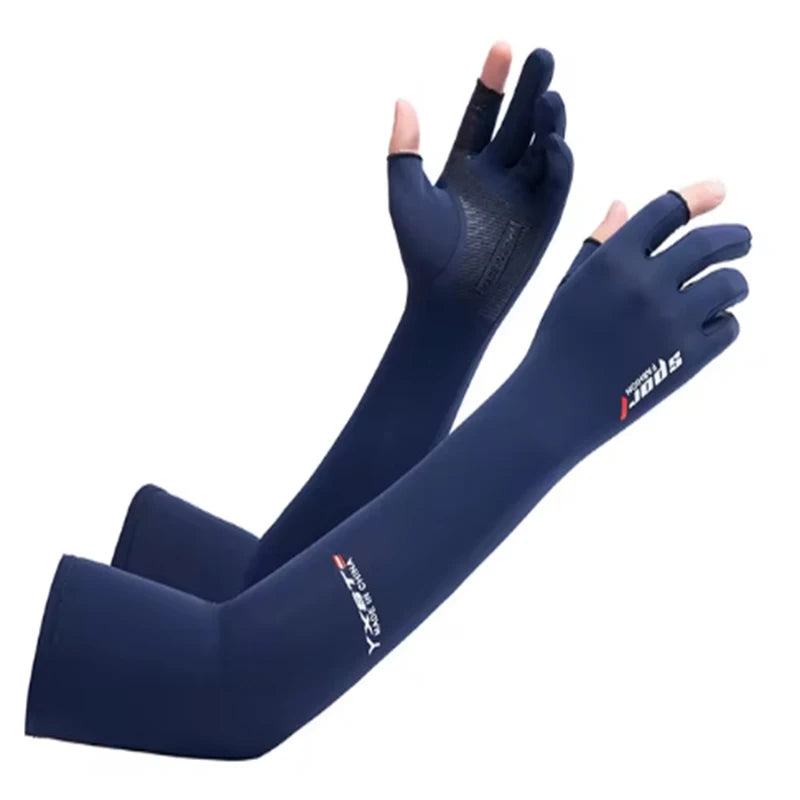 Men's and Women's Summer Outdoor Sports Ice Silk Sunscreen Full Arm Gloves Breathable Exposed Double Finger Sleeves