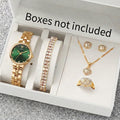 6PCS Elegant Rhinestone Women Quartz Watch Jewelry Set Ladies Bracelet Strap Wristwatches Relogio Feminino Clock（Without Box）