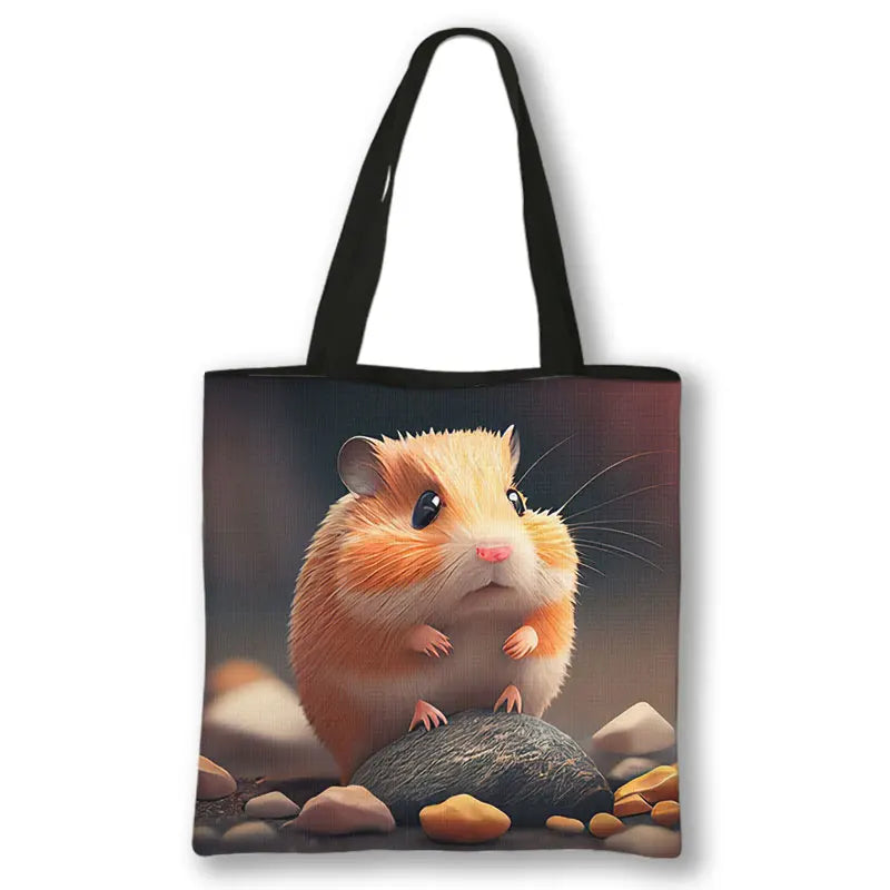 Kawaii Pet Guinea Pig Hamster Print Shoulder Bag Women Casual Handbags Large Capacity Totes Bag Eco Reusable Shopping Bags Gift