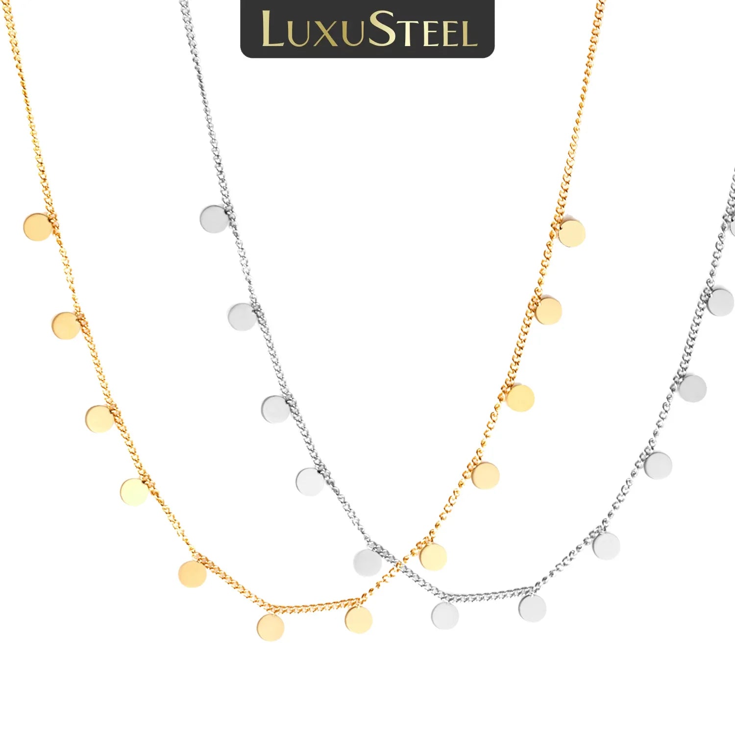 LUXUSTEEL Tiny Small Pendant Choker Necklace for Women Gilrs Stainless Steel Fashion Dainty Coin Stars Baby Foot Charm Jewelry