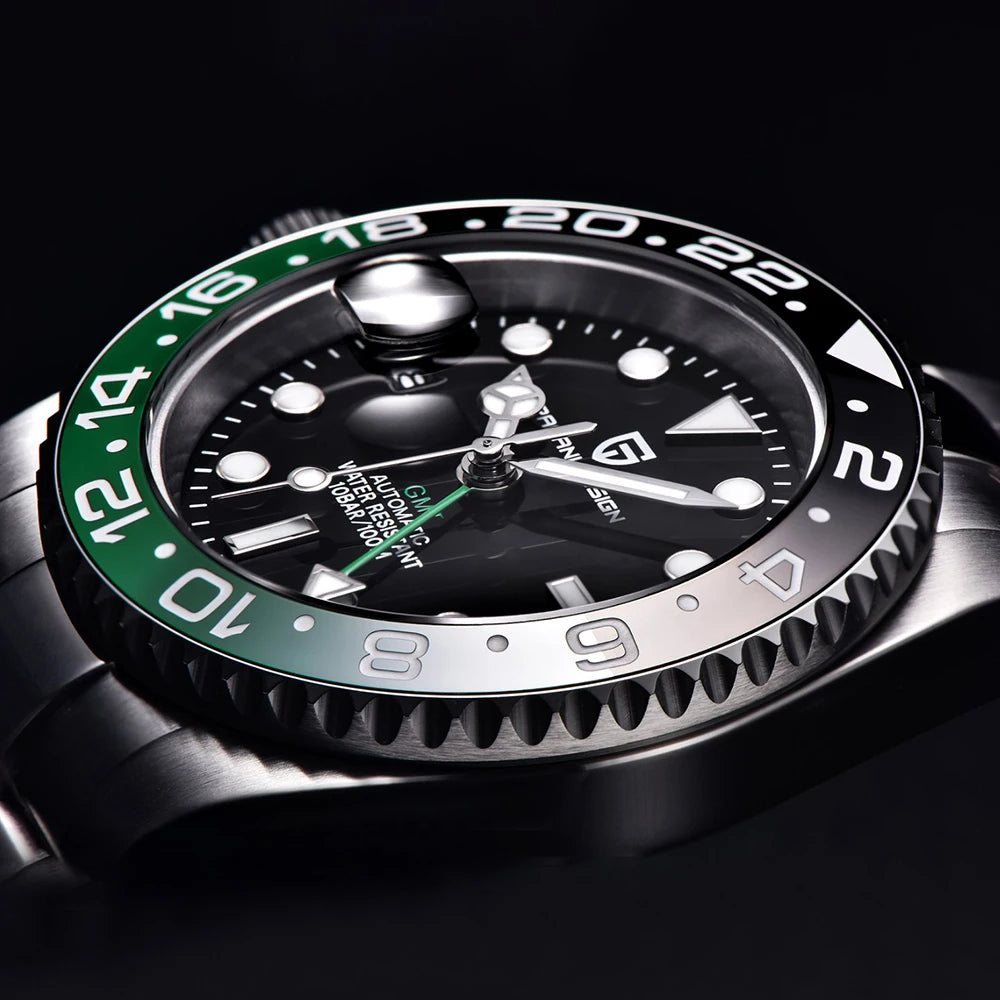 New PAGANI DESIGN 40MM GMT Mechanical Wristwatch Sapphire Ceramic Bezel Automatic Watch Stainless Steel 100M Waterproof Watches