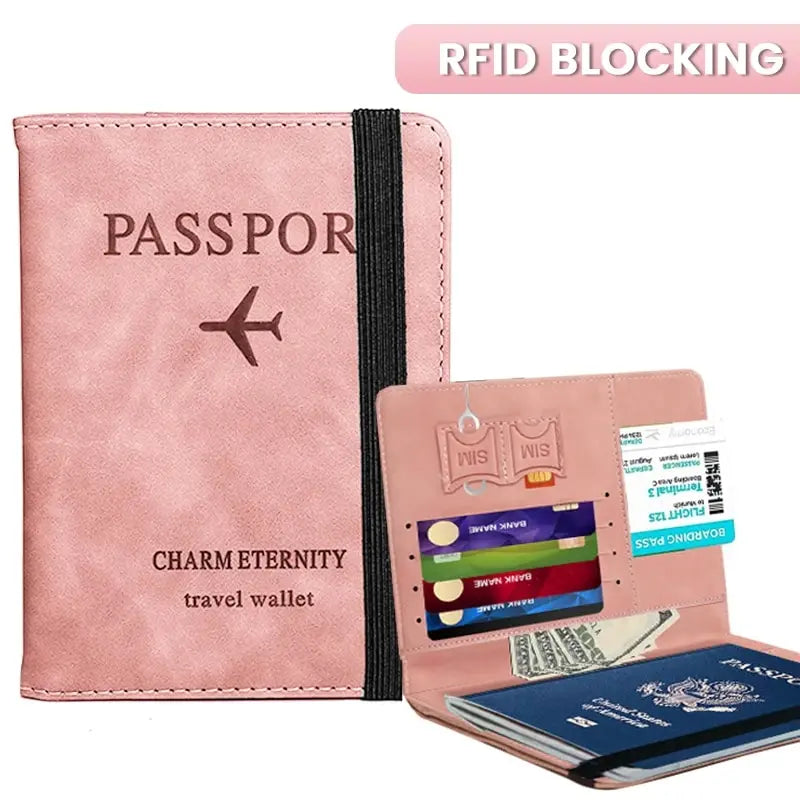 RFID Passport Cover Wallet Holder PU Leather Card Holder Passport Case Abroad Travel Essentials for Women Men Family Vacation