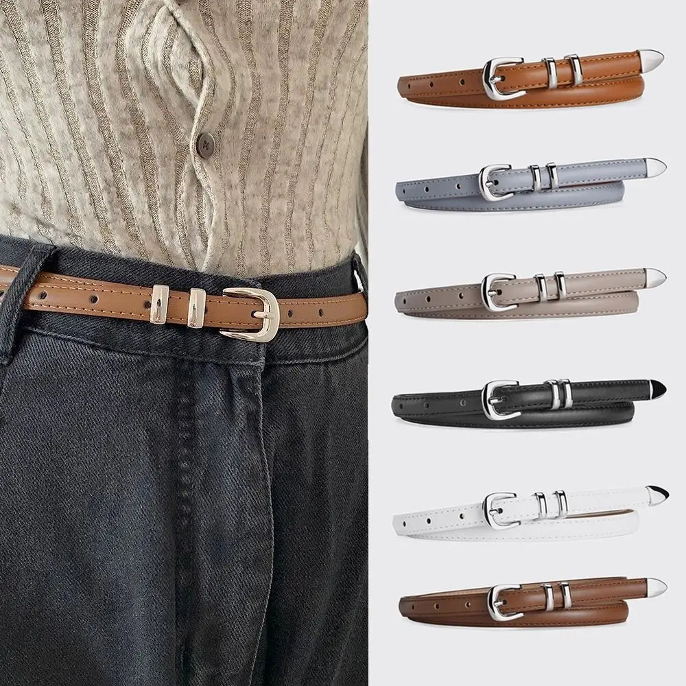 1PC Simple PU Leather Belt Luxury Design Belt Versatile Retro Silver Pin Buckle Waistband Casual Thin Belts