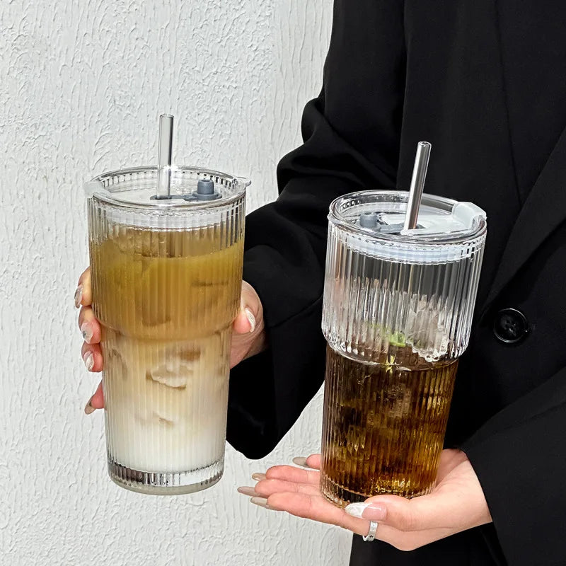 1/2/4Piece 20Ounces Glass Cup with Leak Proof Lid Thickened Glass and Glass Straw for Iced Coffee Smoothies Cocktails and Juices