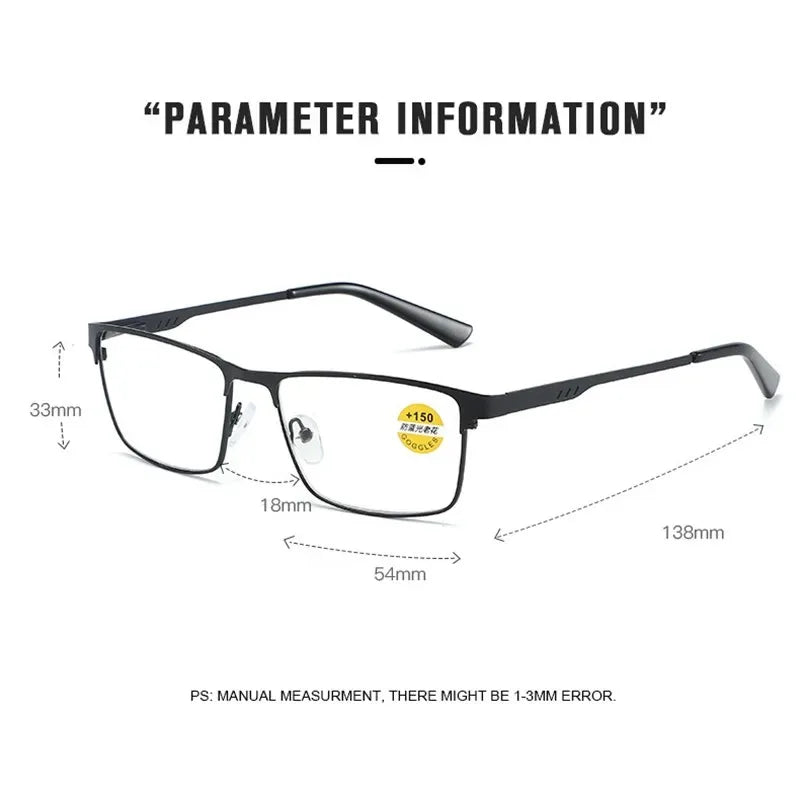 Men's Business Reading Glasses Alloy Big Frame Male Anti Blue Light Hyperopia Presbyopia Prescription Glasses +0.75-+4