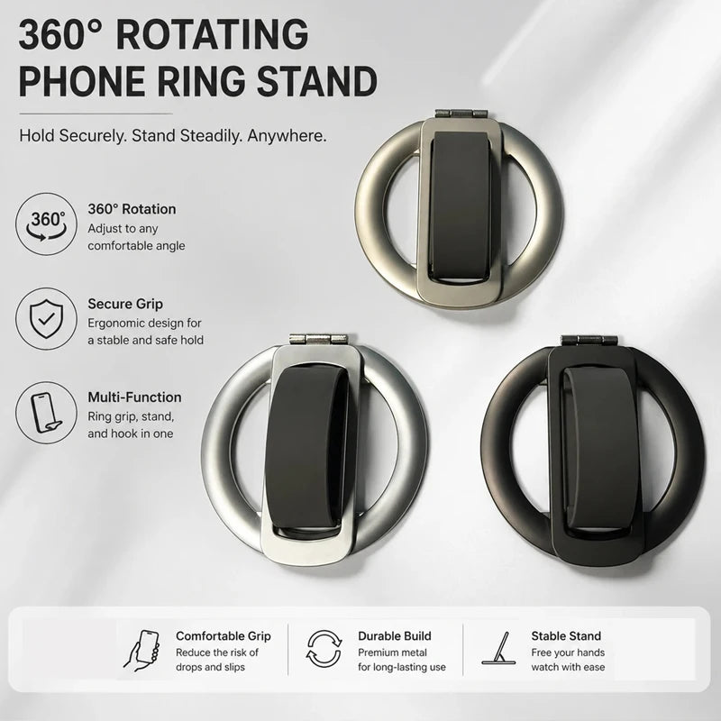 Silicone Magnetic Folding Phone Finger Grip 360° Rotating Universal Phone Ring Holder for MagSafe iPhone 17 Xiaomi Cell Phone