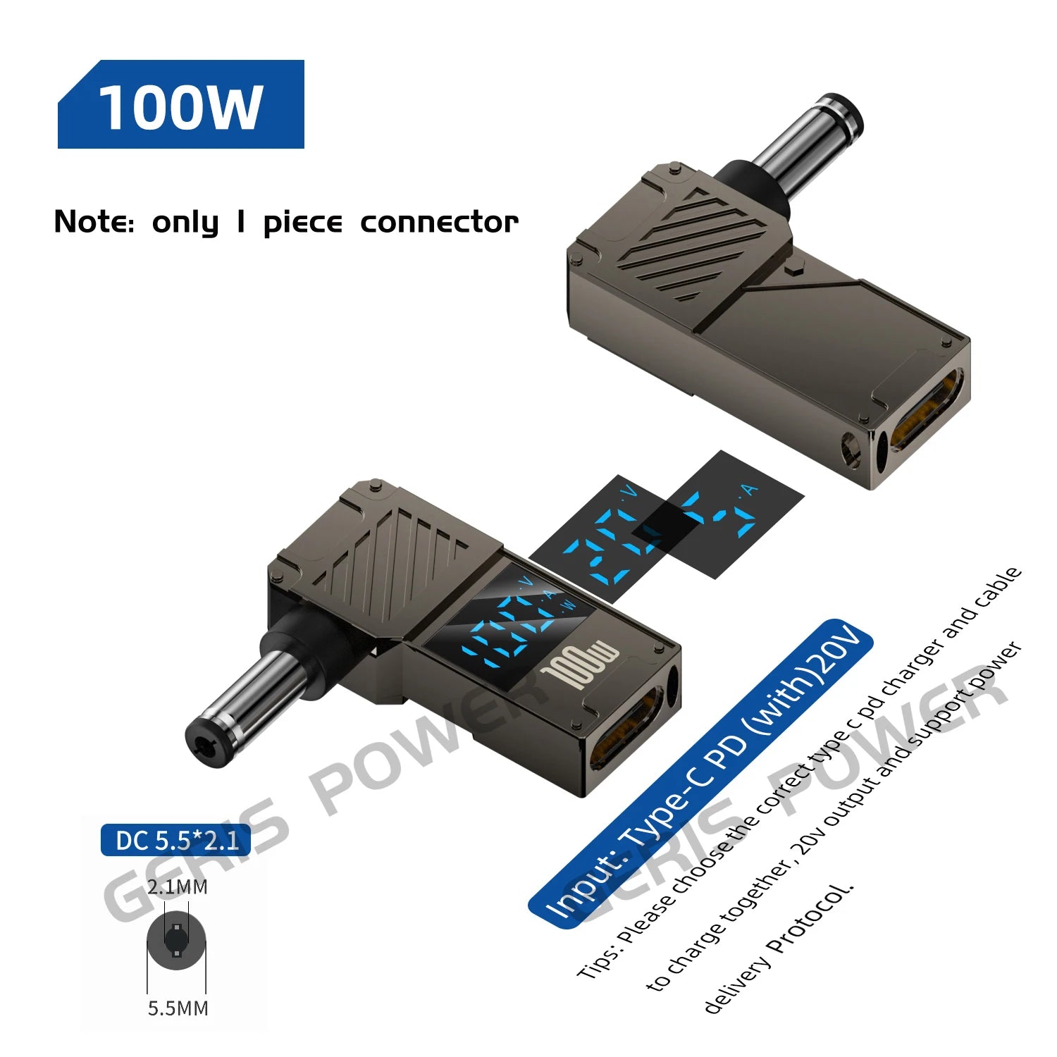 LED Display PD 100W Laptop Power Supply Adapter Charger Connector USB Type C PD to DC Jack Plug Converter for Lenovo Hp Dell