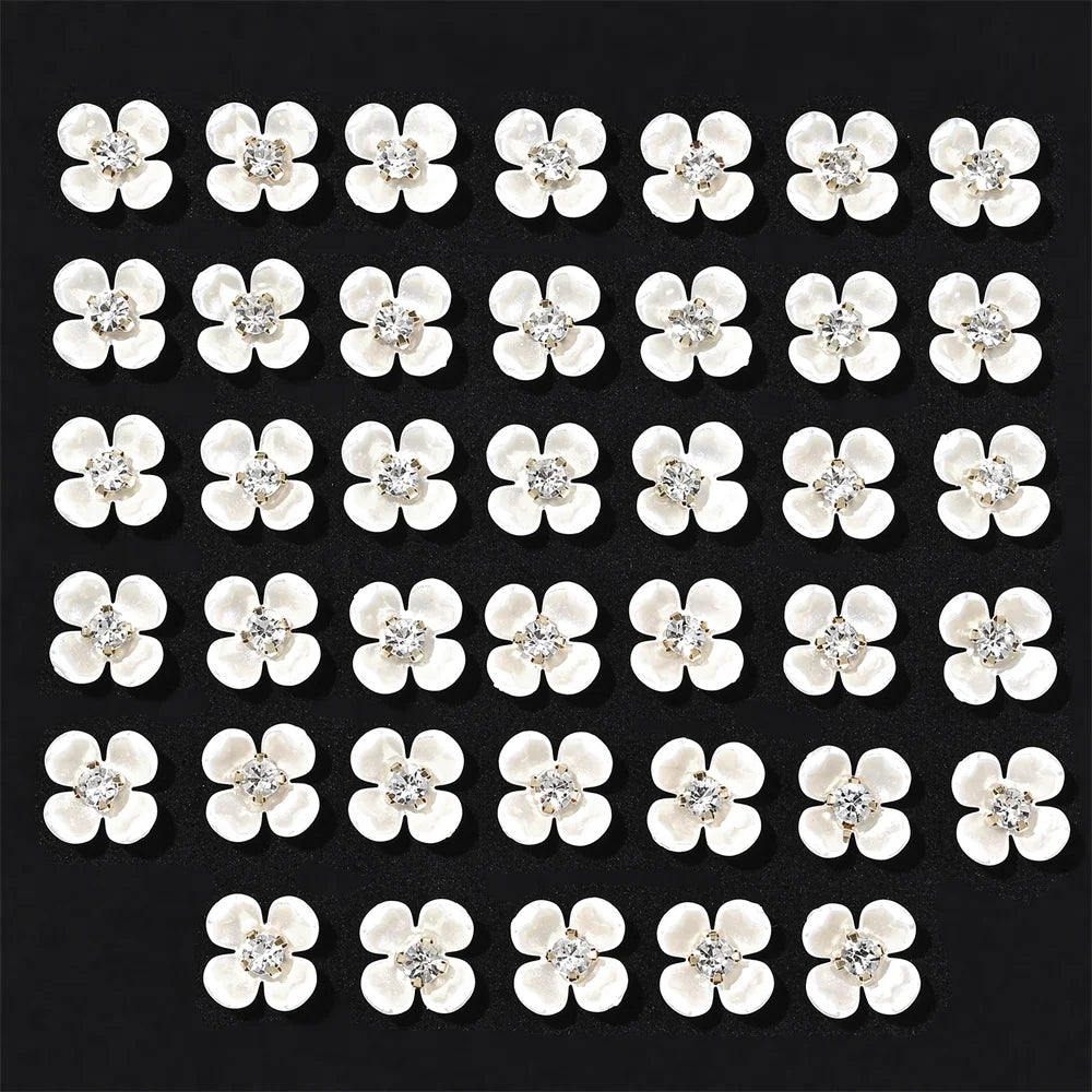 40pcs Imitation Pearl Flower-shaped Rhinestone Buttons for Jewelry Making Decorative Hat Clothes DIY Craft Sewing Accessories
