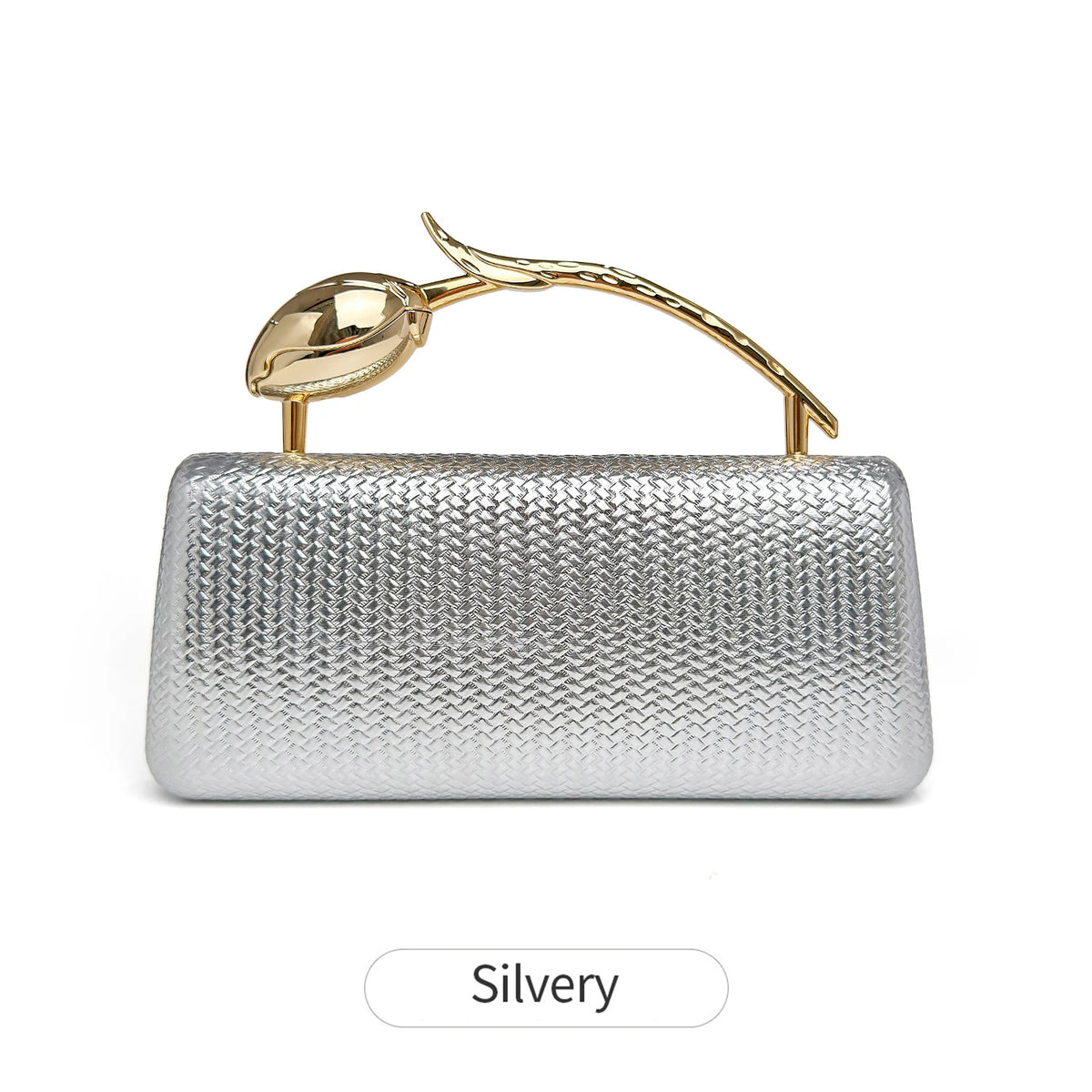 New Classic Gold Women's Evening Bag Luxury Party Chain Crossbody Bag with Rose Shaped Handle Wedding Clutch a Great Gift for Wo