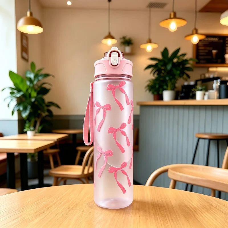 800ml/27oz Large Capacity Sports Water Bottle Leak Proof Plastic Drinking Cup With Time Scale Suitable For Travel Fitness Sports