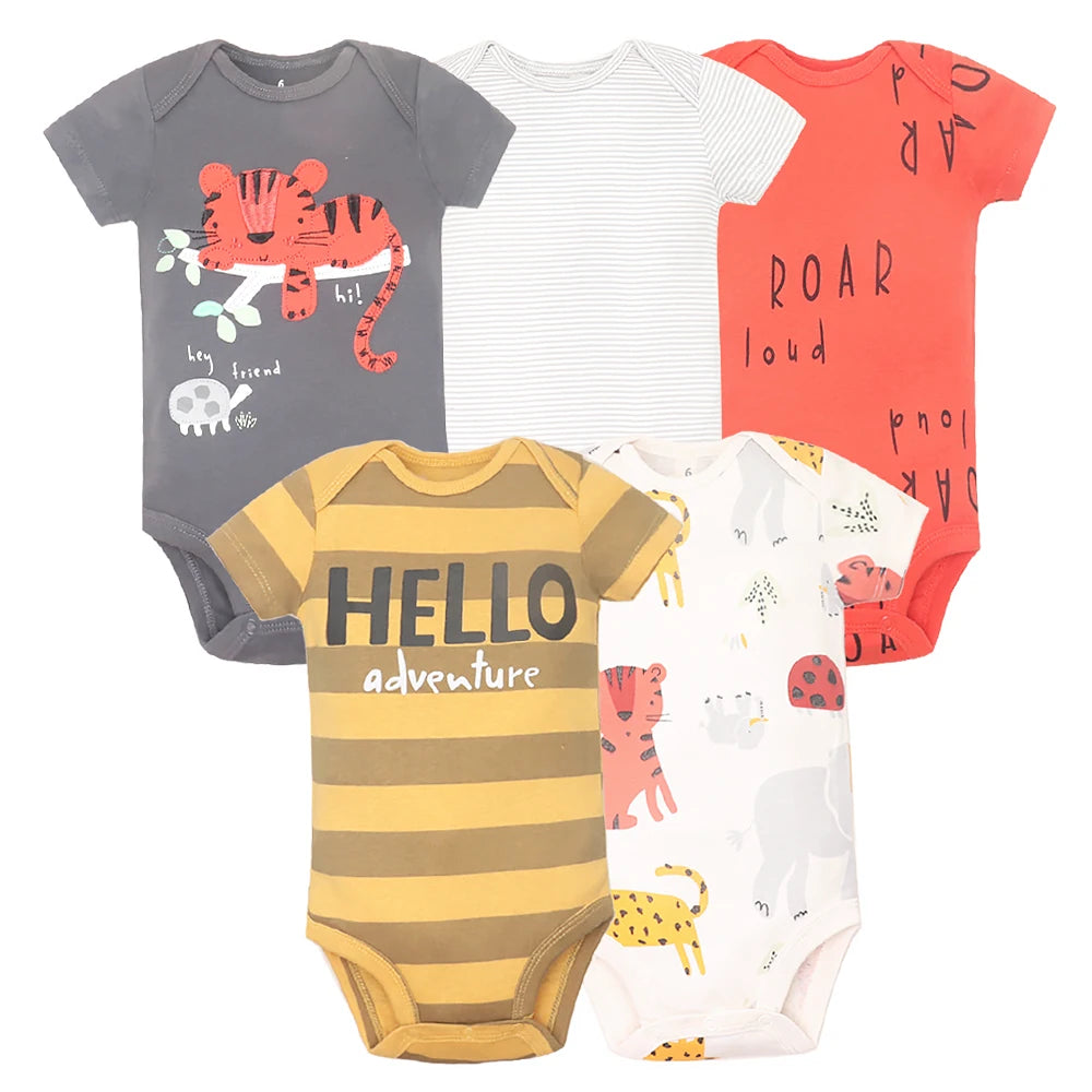 5Pcs/lot Baby Boys Romper Fashion Soft Cotton Summer Bebe Clothes Infant Jumpsuit Cartoon Dinosaur  Newborn Baby Girl Clothes