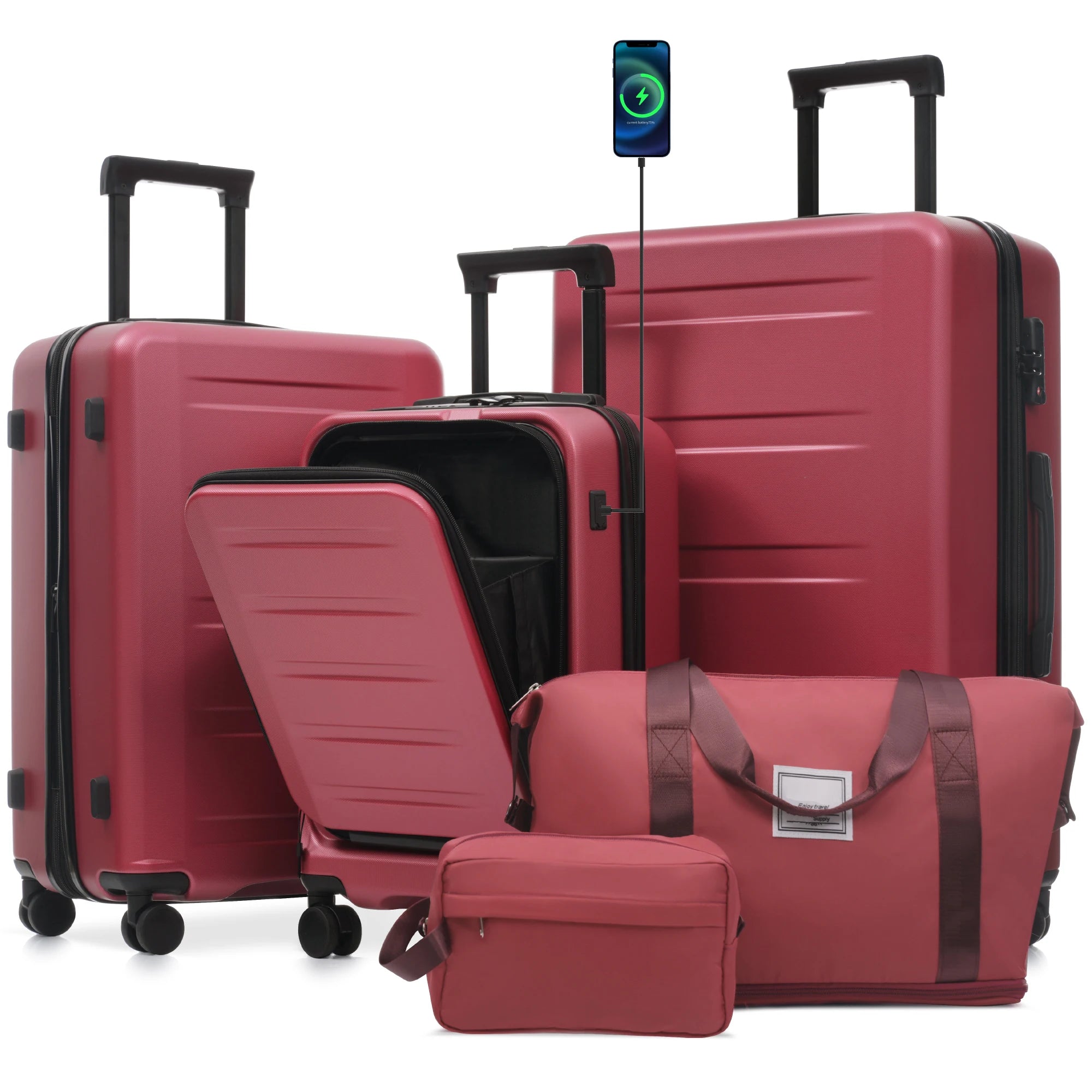 Luggage Sets 5 Piece with Front Opening, Hardside Expandable Carry On Suitcase Set with Double Spinner Wheel