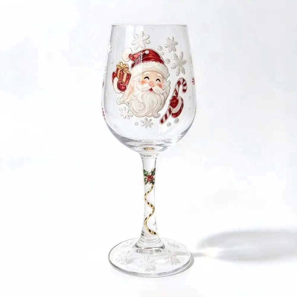 1/6pc Christmas Glass Art Cup Santa Snowman Reindeer Tree Drinking Glasses Christmas Wine Glasses Gift for Christmas Friends