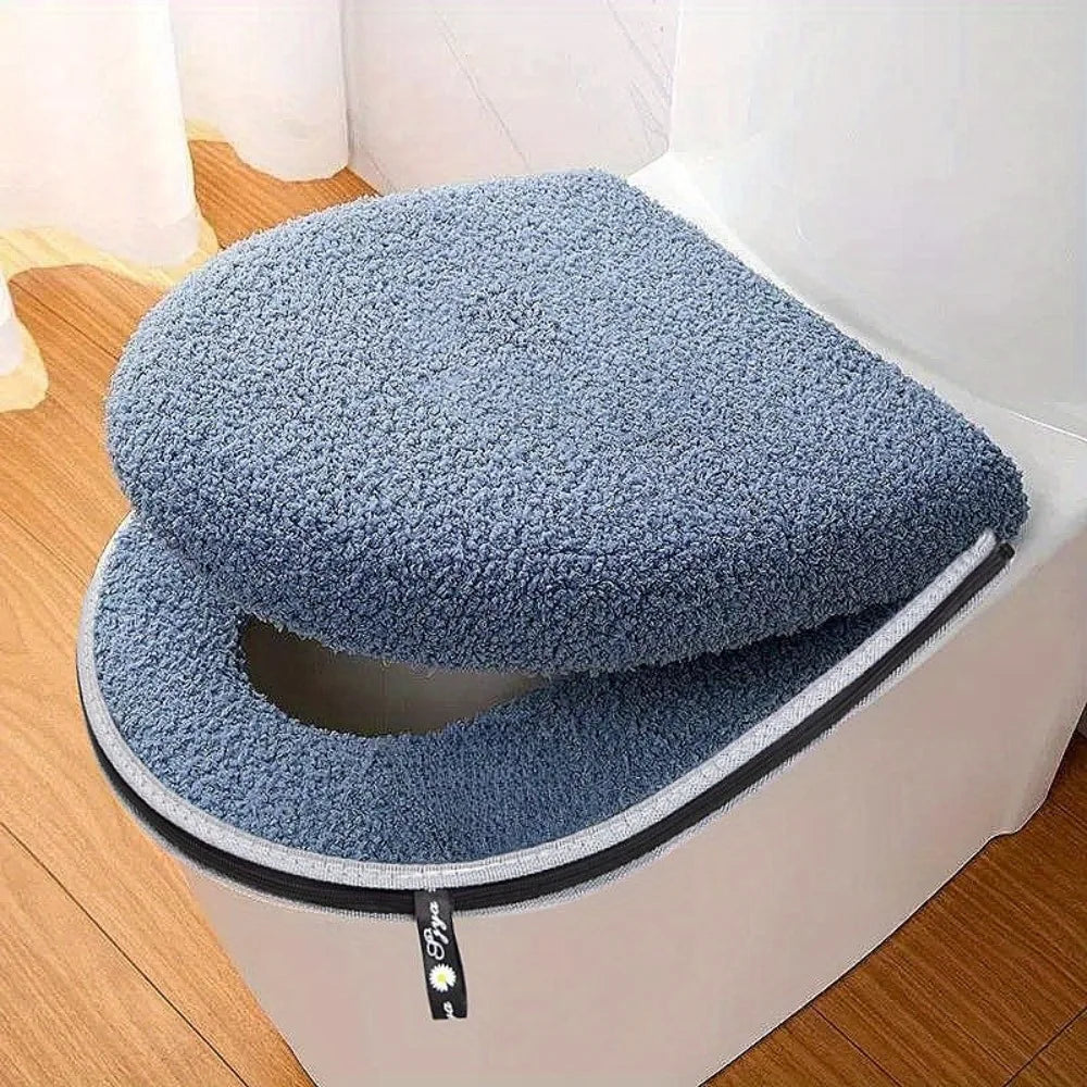 Winter Thickened Toilet Seat Cushion Set Double with Zipper Handle Machine Washable Universal Home Toilet Set Accessories
